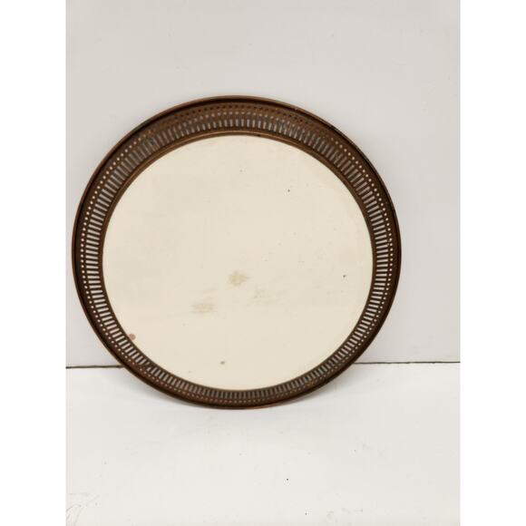 Antique German Secessionist Platter Rimmed Round Porcelain Tray Copper Trim Deco - Picture 3 of 3